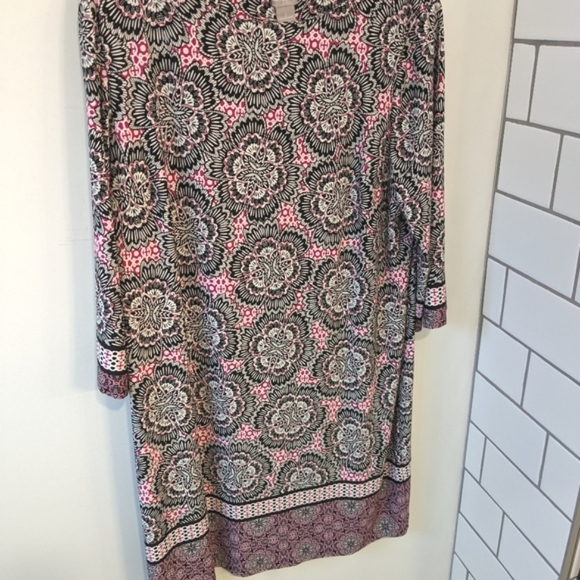 Chico's Black Pink Floral Print Slinky Knit Dress - Picture 2 of 5